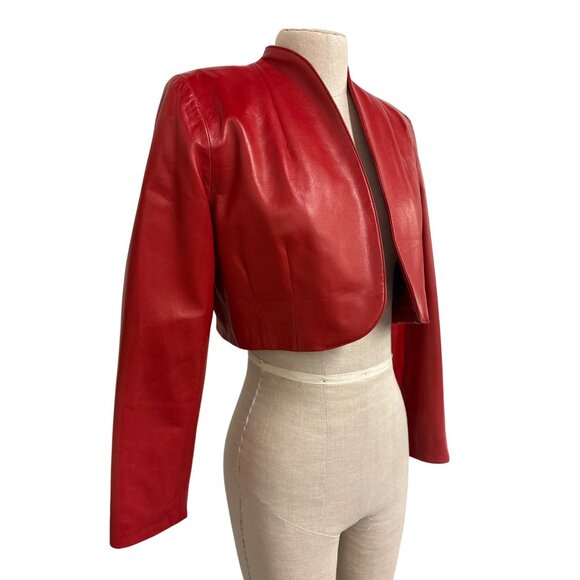 Vintage Vakko Red Leather Cropped Bolero Jacket M - Picture 2 of 12
